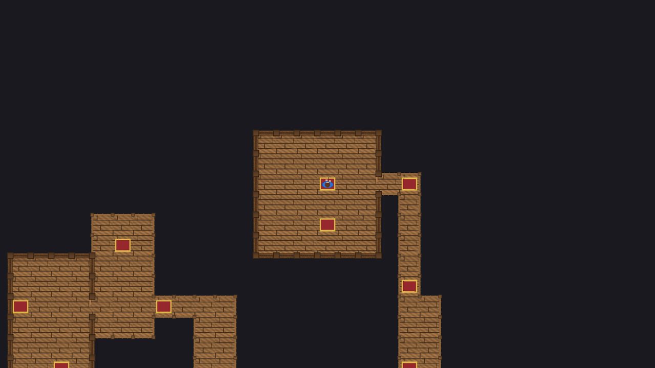 Top-down 2D dungeon with wooden tiles