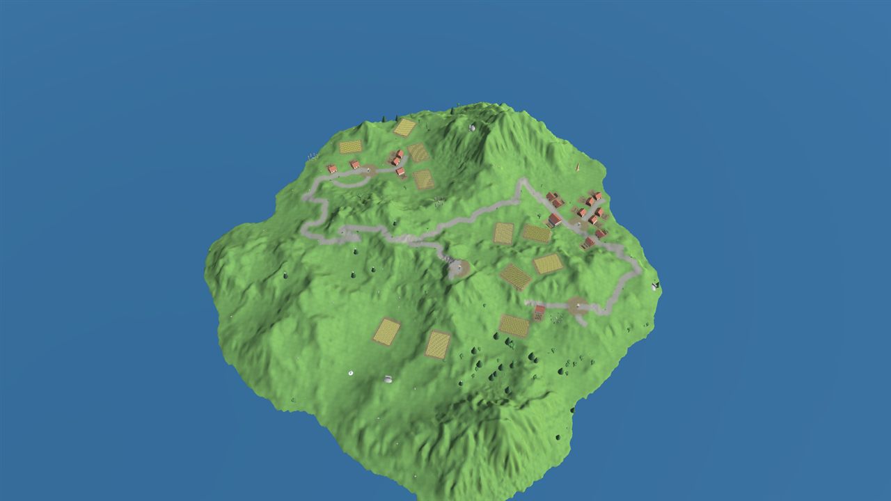 An island split into four biomes