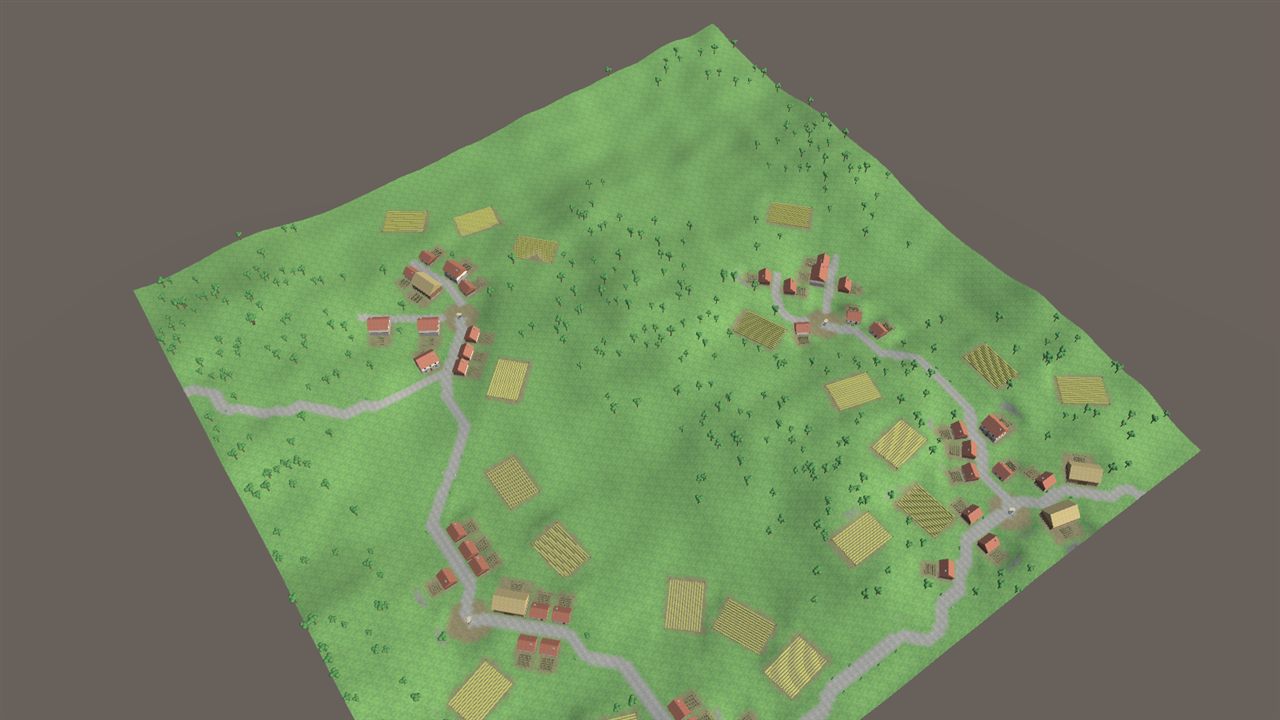 Hamlets linked by roads on a valley